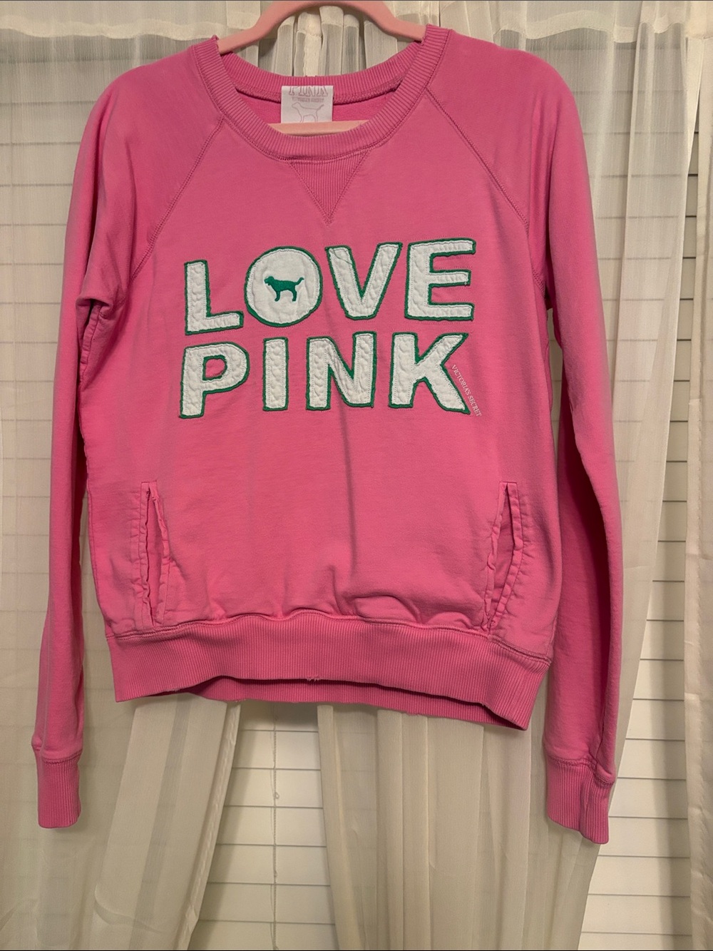 PINK Victoria's Secret 'LOVE PINK' Pullover Sweatshirt in Bright Pink